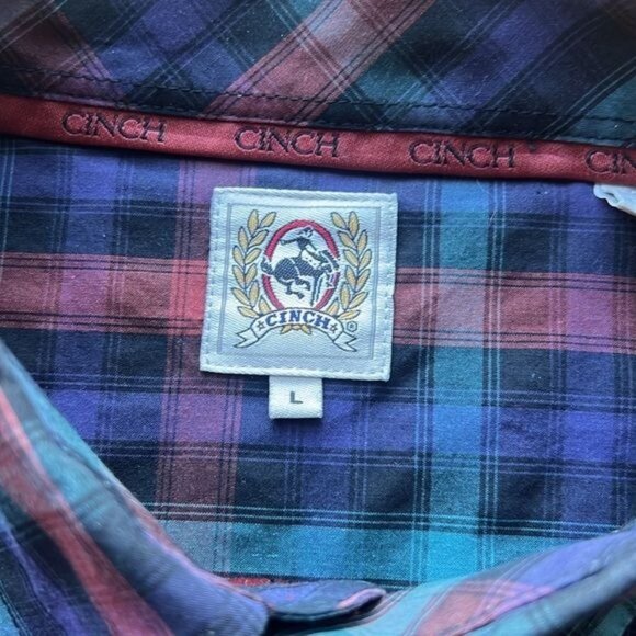 Cinch Mens Long Sleeve Button-Down Plaid Shirt Multicolor Size L 100% Cotton - Picture 3 of 7